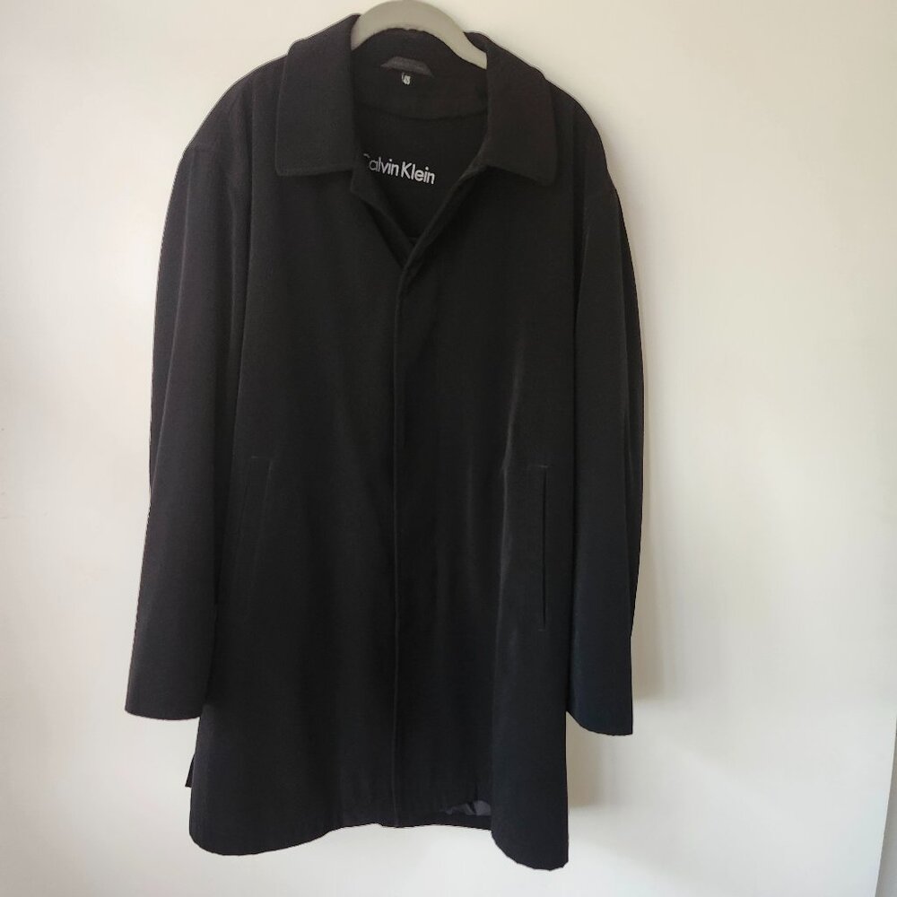 Calvin Klein Men’s Black Wool Blend Overcoat Jacket 42S Zip-Out Liner